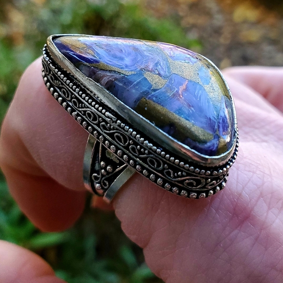 New Oversized Copper Charoite 925 Silver Ring. - Picture 5 of 13